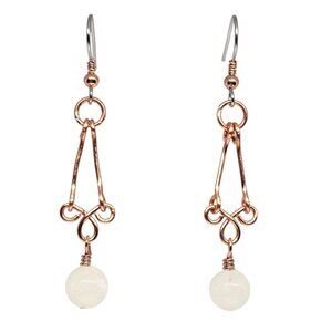 Handmade Yellow Jade Dyed Gemstone Copper Wire Dangle Earrings Boho Drop